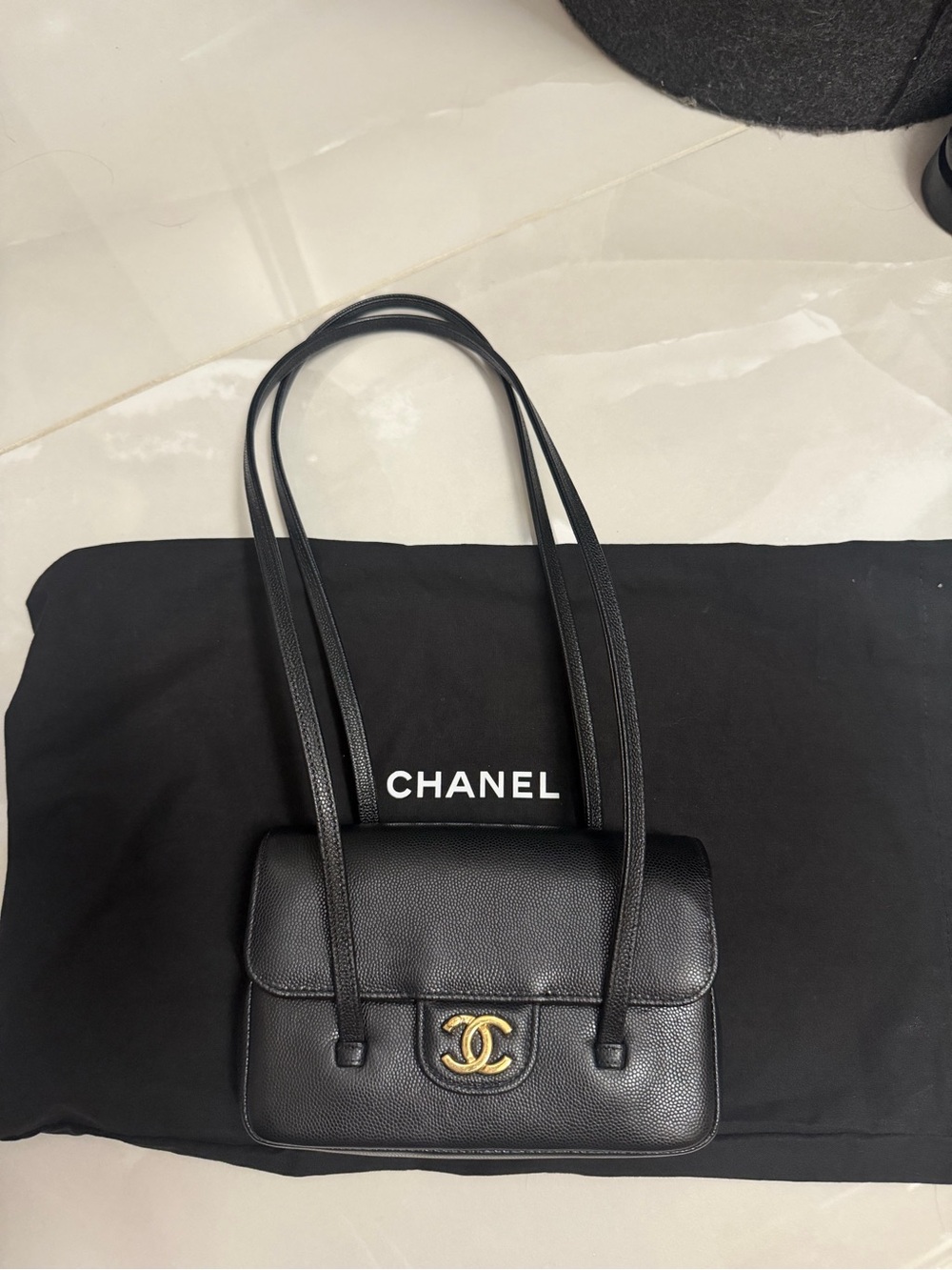 CHANEL mini preppy Black Caviar Leather Double-Strap Shoulder Bag